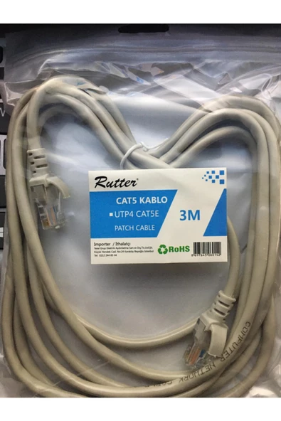 RUTTER CAT 5 KABLO RJ45 SOKETLİ 3 MT - İNTERNET & MODEM KABLOSU 3 METRE