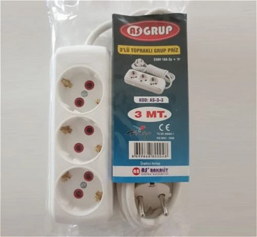 3 LÜ 3 METRE TOPRAKLI GRUP PRİZ (ASGRUP) ürün görseli 1