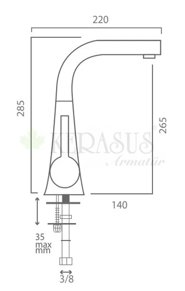 KERASUS YAKUT SERİSİ - MİX KUĞU EVYE BATARYASI 35Ø - DÖKÜM BORU - 2