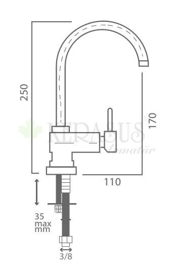 KERASUS RUBY SERİSİ - MİX KUĞU LAVABO BATARYASI 35Ø - Resim 2