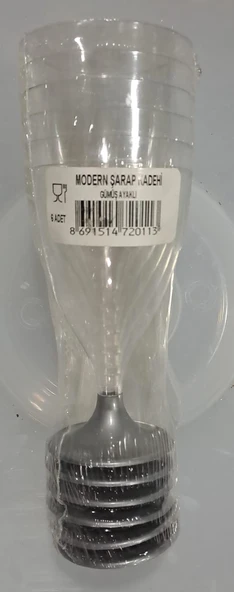 MODERN PLASTİK ŞARAP KADEHİ GÜMÜŞ AYAKLI KULLAN AT 6 LI - ( 7 x 17 cm ) ( 1 PAKETTE 6 ADET MEVCUTTUR ) ürün görseli 1