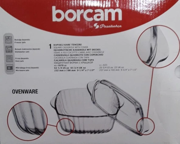 BORCAM KAPAKLI KARE TENCERE 59029 PAŞABAHÇE - 2