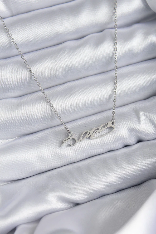 316L Çelik Zincir Gümüş Renk Atatürk İmza Figür Kadın Kolye - EBJ240408W23413 ürün görseli