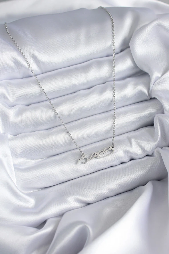 316L Çelik Zincir Gümüş Renk Atatürk İmza Figür Kadın Kolye - EBJ240408W23413 - Resim 2