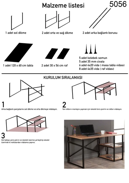 Eportatif Çalışma Masası Raflı Ofis Laptop Bilgisayar Masası 1001 - 9