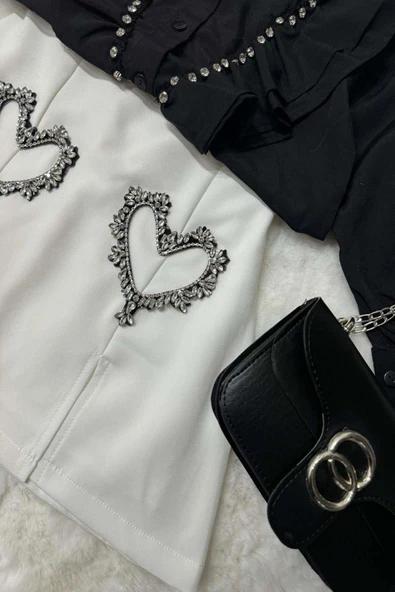 Kız Çocuk Taş İşlemeli Fırfırlı Beyaz Etekli Takım - Resim 8