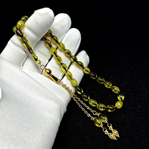 Beyzi Model Püsküllü İp Yolları Siyah 7-10mm Hareli Sıkma Kehribar Tesbih - Resim 2