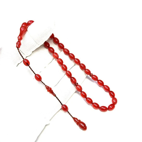 İzmur Usta İşi Sikkeli Badem Model 6-9mm Sistemli Hareli Sıkma Kehribar Tesbih ürün görseli