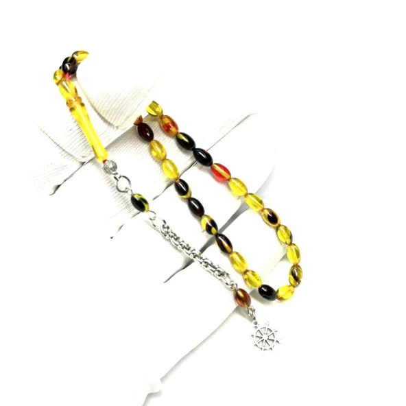 Bilek Boy Beyzi Model Püsküllü 4-7mm Ateş Sıkma Kehribar Tesbih