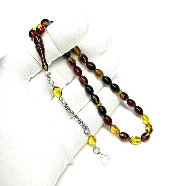 Badem Model Püsküllü 6-8mm Ateş Sıkma Kehribar Tesbih ürün görseli