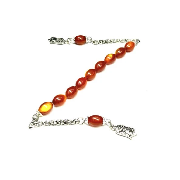 Beyzi Model 8-11mm Sim Yaldızlı Sıkma Kehribar Zaza Tesbih