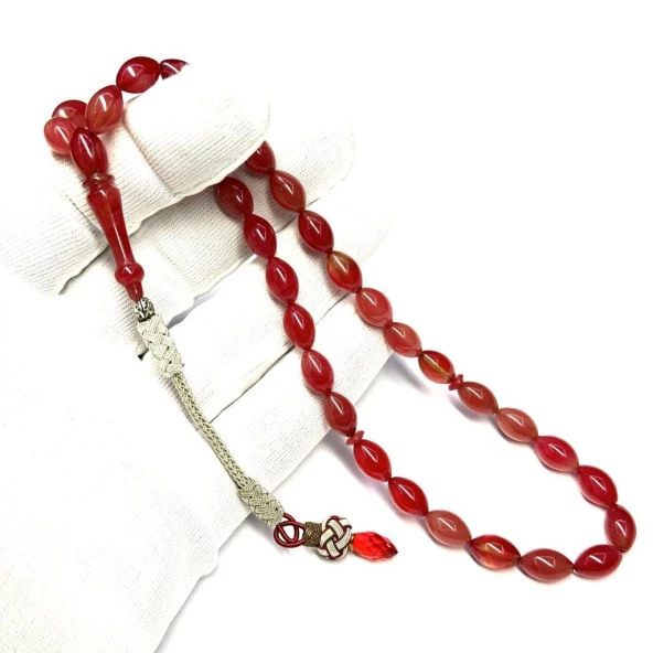 Beyzi Model Kazaz Püsküllü 7-11mm Hareli Sıkma Kehribar Tesbih ürün görseli