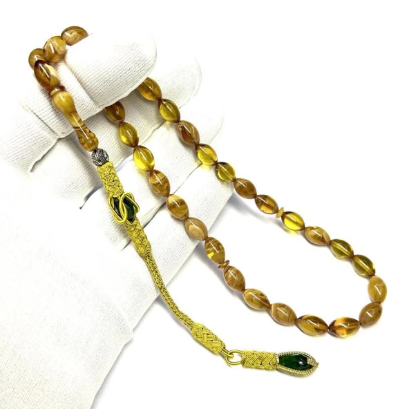 Beyzi Model Kazaz Püsküllü 7-11mm Hareli Sıkma Kehribar Tesbih ürün görseli