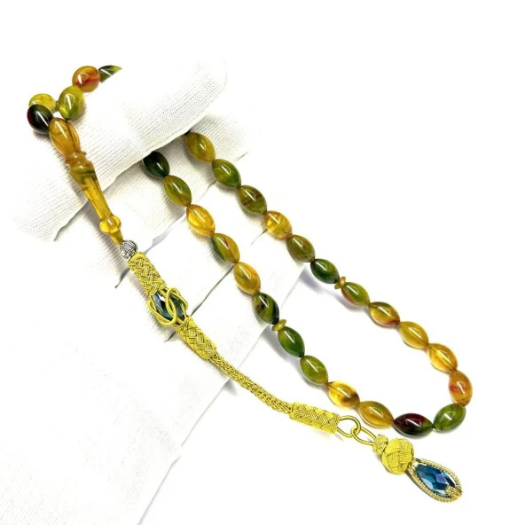 Beyzi Model Kazaz Püsküllü 7-11mm Hareli Sıkma Kehribar Tesbih ürün görseli