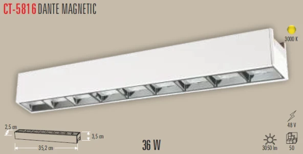 CATA CT 5816 36W Dante Magnetıc Spot 3200K Günışığı