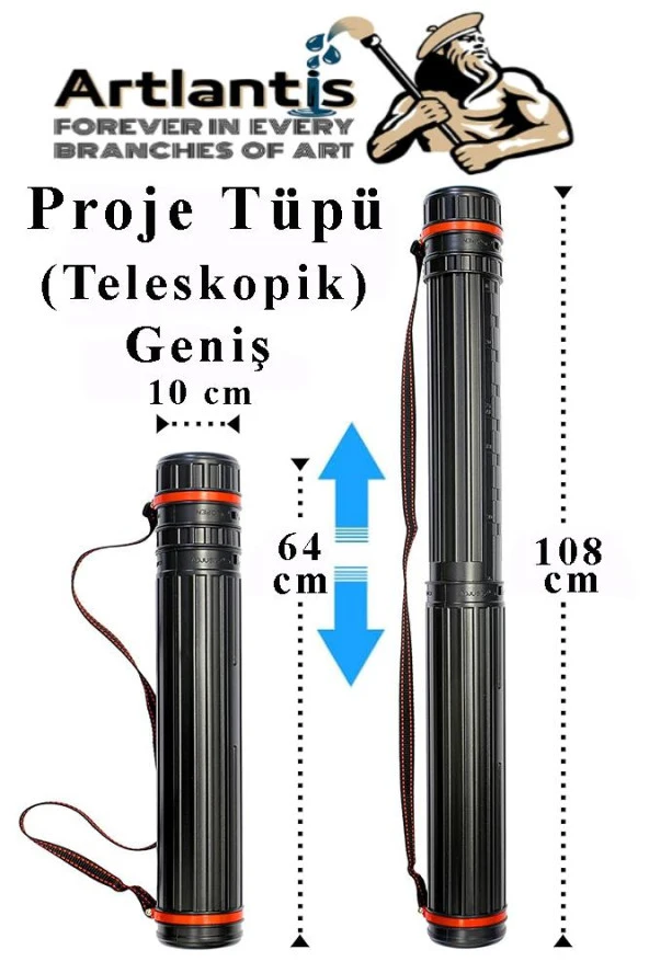 Proje Tüpü Siyah Geniş 1 Adet Teleskopik Bozuka Proje Tüpü İki Kademeli Teknik Çizim Çantası