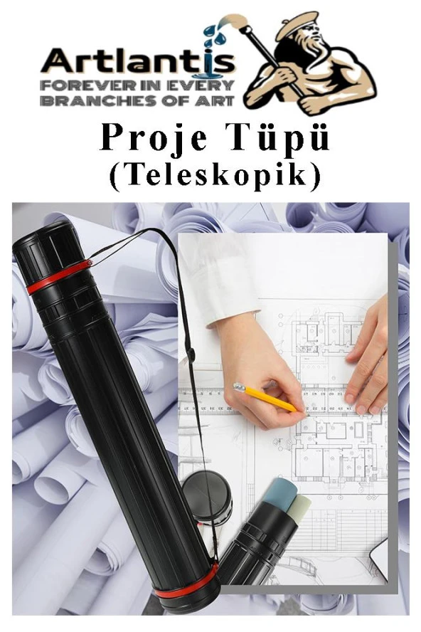 Proje Tüpü Siyah Geniş 1 Adet Teleskopik Bozuka Proje Tüpü İki Kademeli Teknik Çizim Çantası - 4