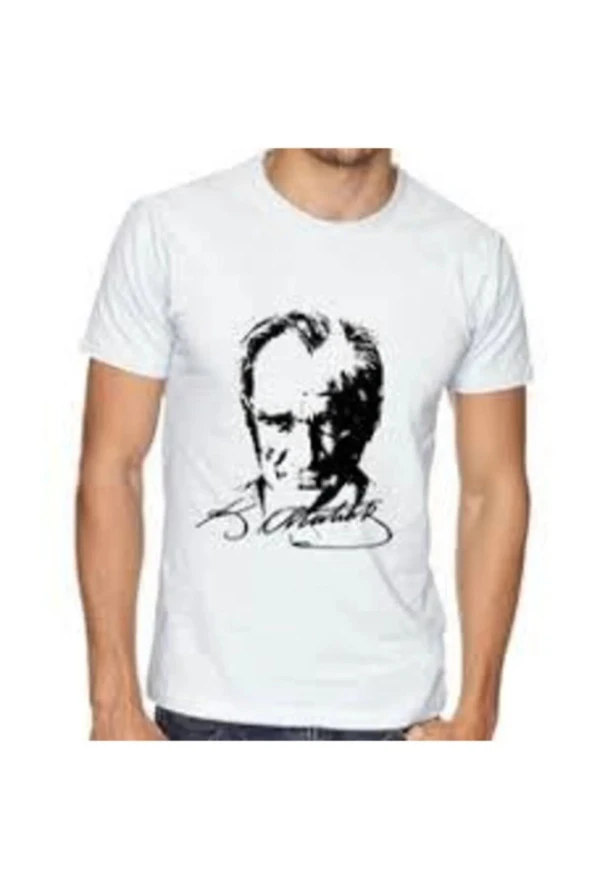 Salarticaret Unısex Atatürk Baskılı Beyaz Kısa Kollu T-shirt