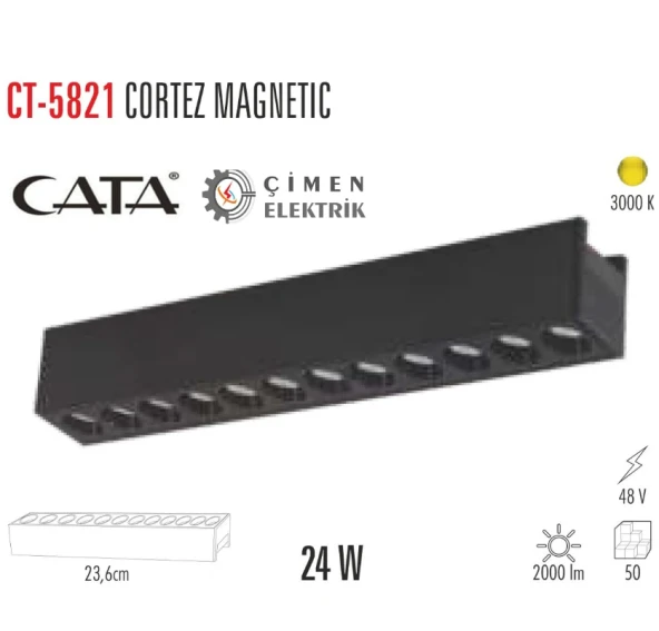 CATA CT 5821 24W Cortez Magnetıc Spot Siyah 3200K Günışığı