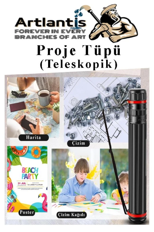Proje Tüpü Siyah Dar 1 Adet Teleskopik Bozuka Proje Tüpü İki Kademeli Teknik Çizim Çantası - 5