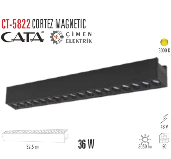 CATA CT 5822 36W Cortez Magnetıc Spot Siyah 3200K Günışığı