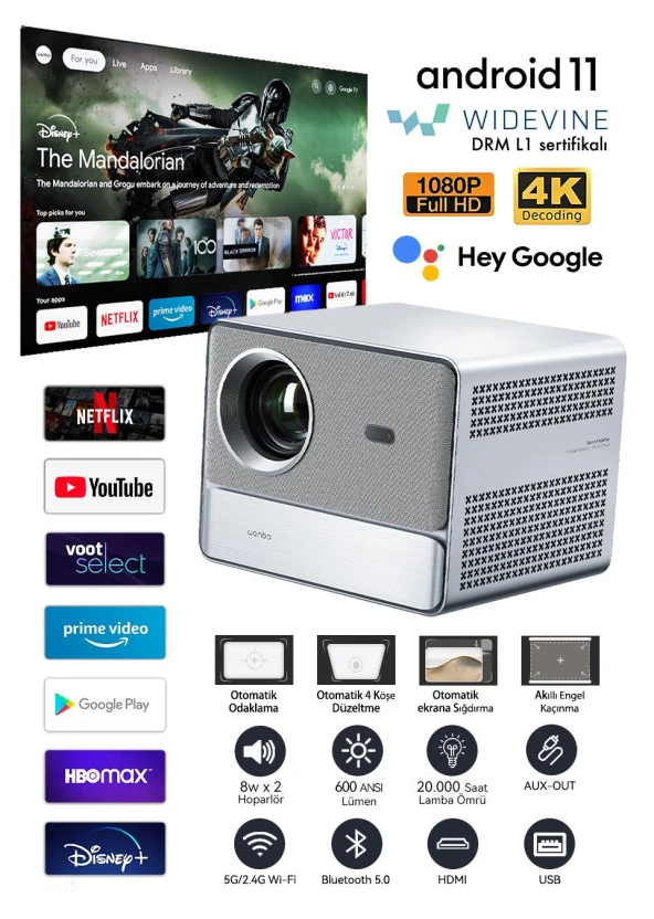 Wanbo DaVinci 1 Pro Projeksiyon Cihazı Google TV L1 Lisanslı