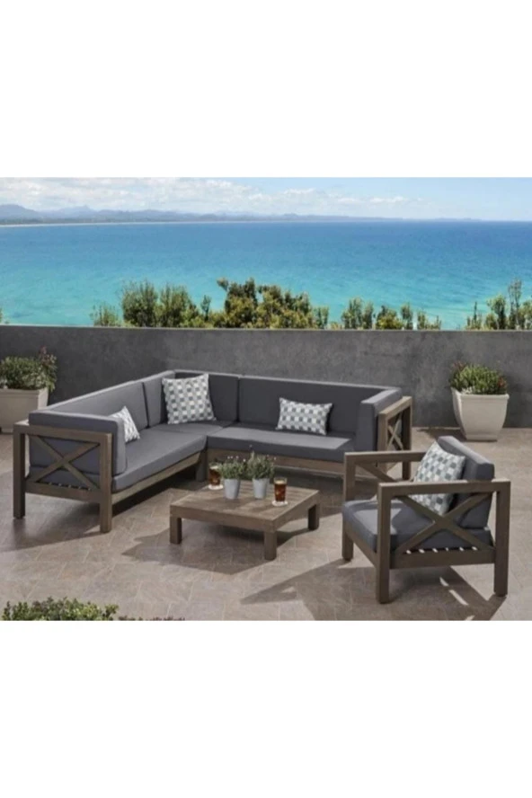 ODUNS Andres Bahçe Balkon Teras Ahşap Köşe ve Tekli Koltuk Takımı