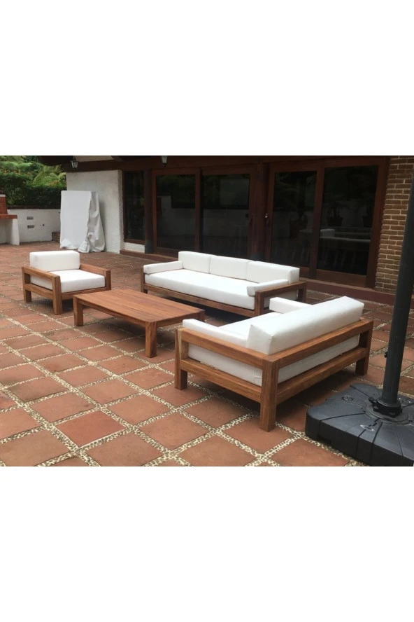 ODUNS Bella 3+2+1 Bahçe Balkon Teras Ahşap Oturma Grubu (Fırça Boya) - 2