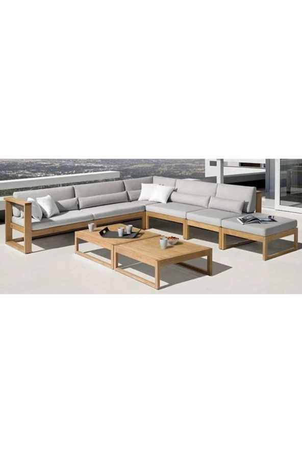 ODUNS Flower Bahçe Balkon Teras Ahşap Köşe Koltuk Takımı