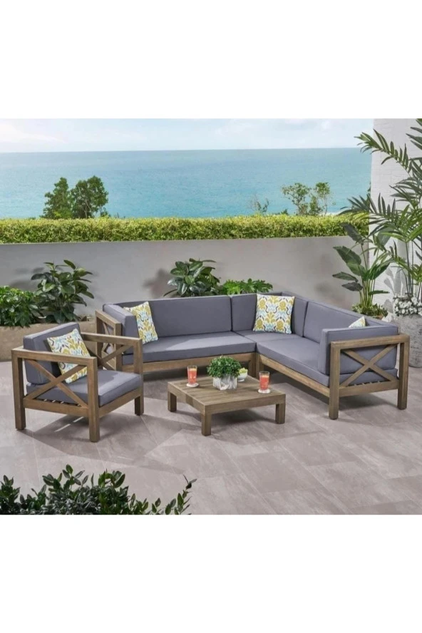 ODUNS Andres Bahçe Balkon Teras Ahşap Köşe ve Tekli Koltuk Takımı - 3