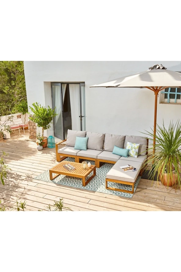 ODUNS Gold Bahçe Balkon Teras Ahşap Köşe Koltuk Takımı