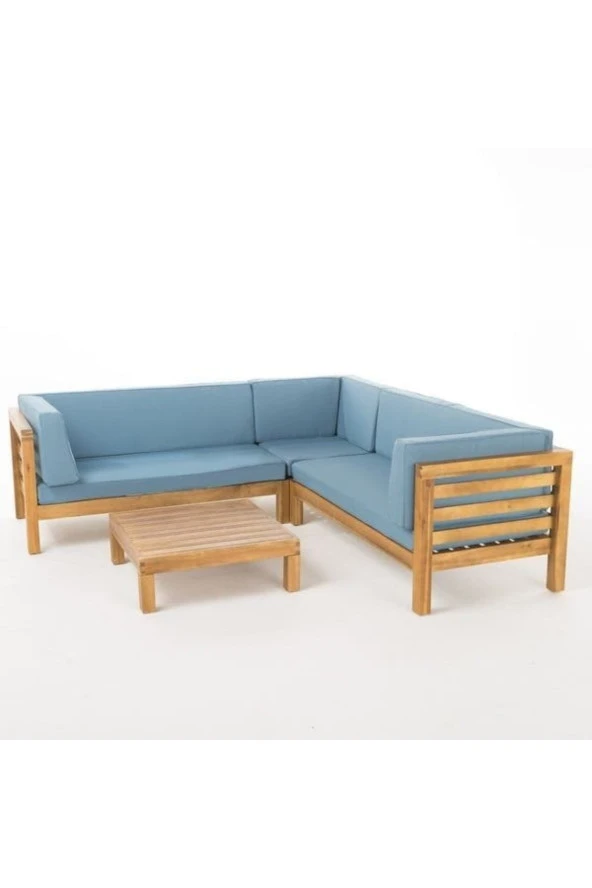 ODUNS Perlina Bahçe Balkon Teras Ahşap Köşe Koltuk Takımı