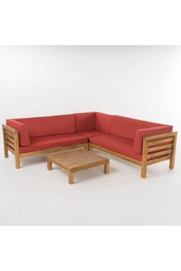 ODUNS Perlina Bahçe Balkon Teras Ahşap Köşe Koltuk Takımı