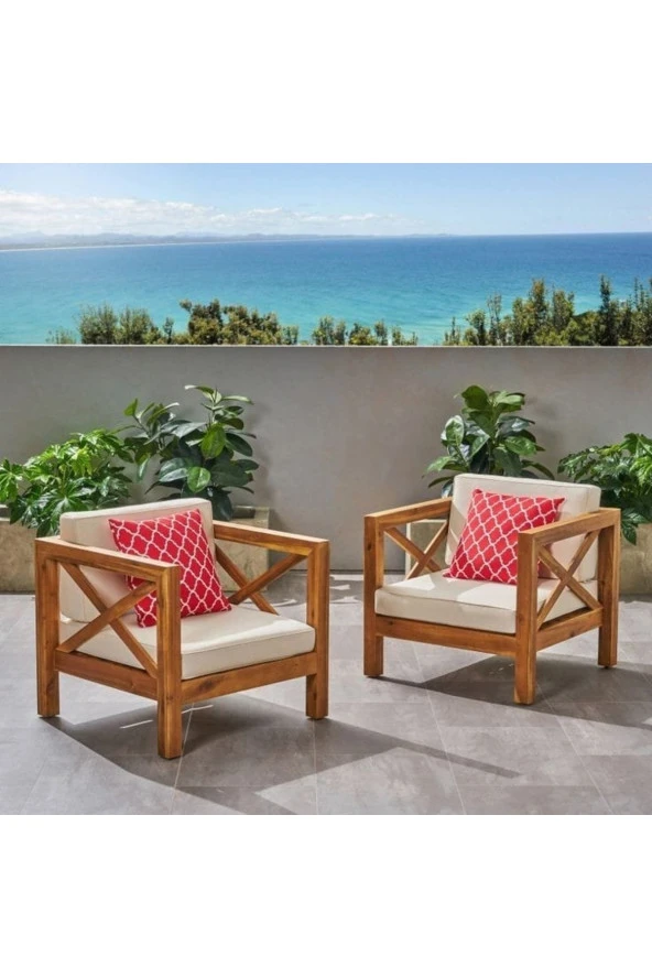 ODUNS Kayra Bahçe Balkon Teras Ahşap Tekli Koltuk (2 adet)