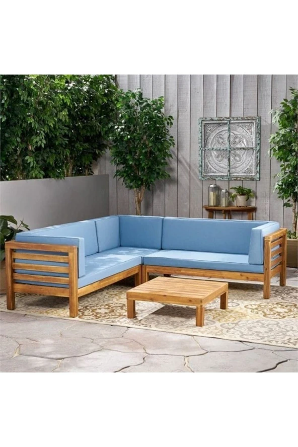 ODUNS Perlina Bahçe Balkon Teras Ahşap Köşe Koltuk Takımı - 2