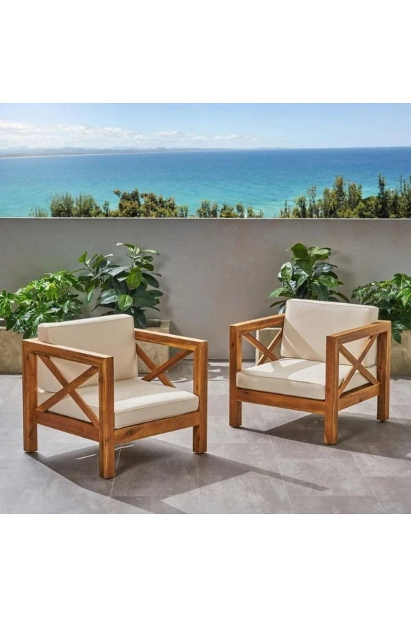 ODUNS Kayra Bahçe Balkon Teras Ahşap Tekli Koltuk (2 adet) - 2