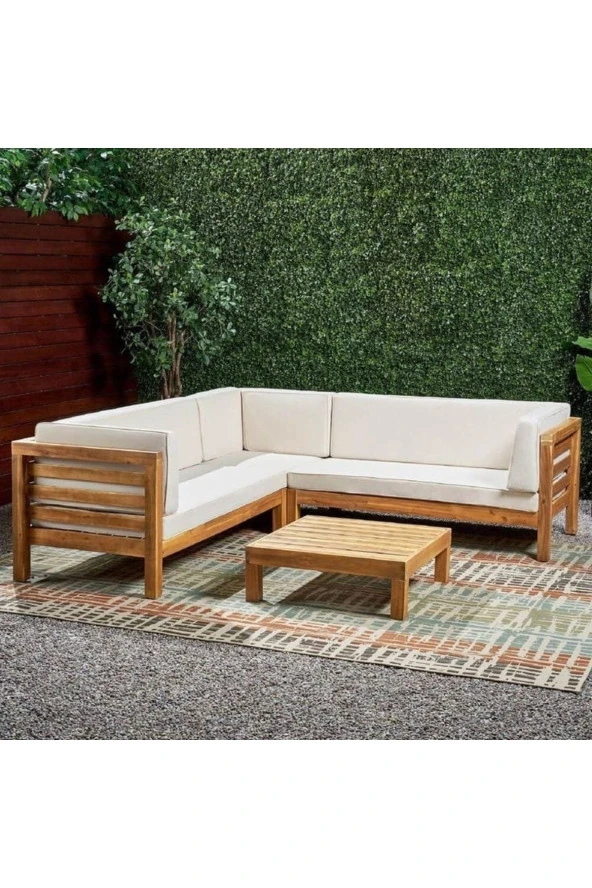 ODUNS Perlina Ahşap Bahçe Balkon Ahşap Köşe Koltuk Takımı - 2