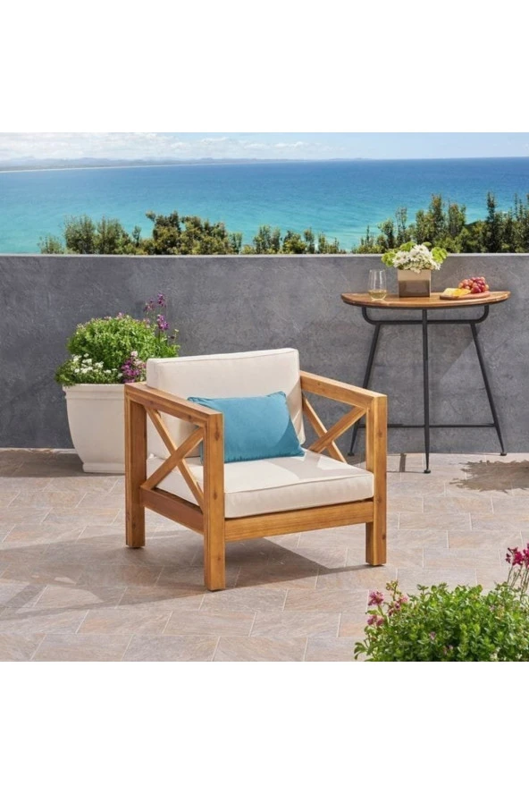 ODUNS Kayra Bahçe Balkon Teras Ahşap Tekli Koltuk (2 adet) - 3