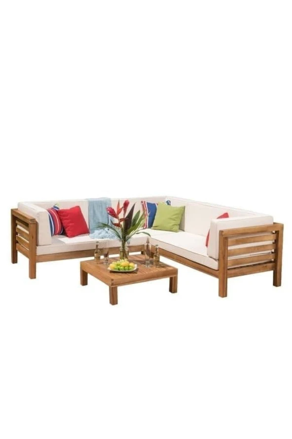 ODUNS Perlina Ahşap Bahçe Balkon Ahşap Köşe Koltuk Takımı - 3