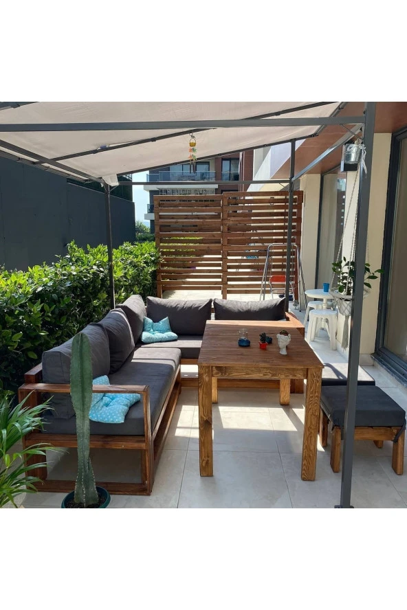 ODUNS Lavinya Bahçe Balkon Teras Ahşap Köşe Koltuk Takımı