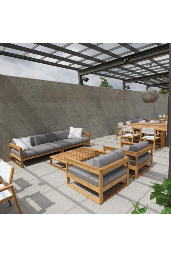 ODUNS Alisa 4+1+1 Bahçe Balkon Teras Ahşap Oturma Grubu