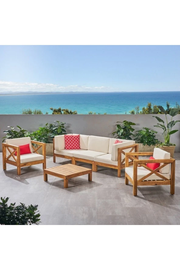 ODUNS Herakles 3+1+1 Bahçe Balkon Teras Ahşap Oturma Grubu