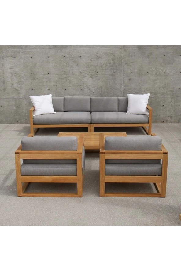 ODUNS Alisa 4+1+1 Bahçe Balkon Teras Ahşap Oturma Grubu - 2