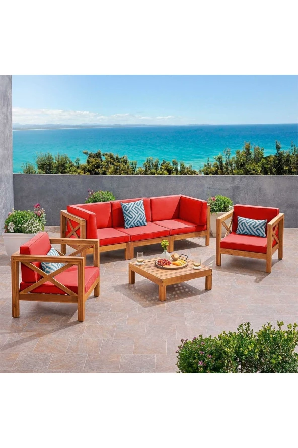 ODUNS Herakles 3+1+1 Bahçe Balkon Teras Ahşap Oturma Grubu