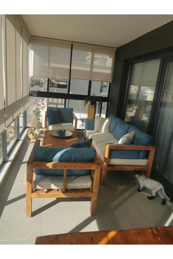 ODUNS Hera 3+1+1 Bahçe Balkon Teras Ahşap Oturma Grubu - 2