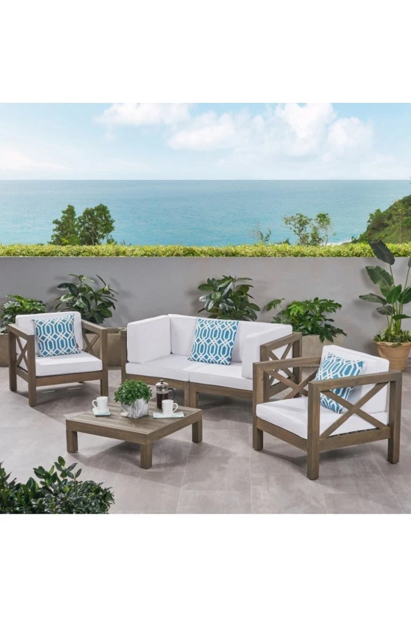 ODUNS Nora 2+1+1 Bahçe Balkon Teras Ahşap Oturma Grubu