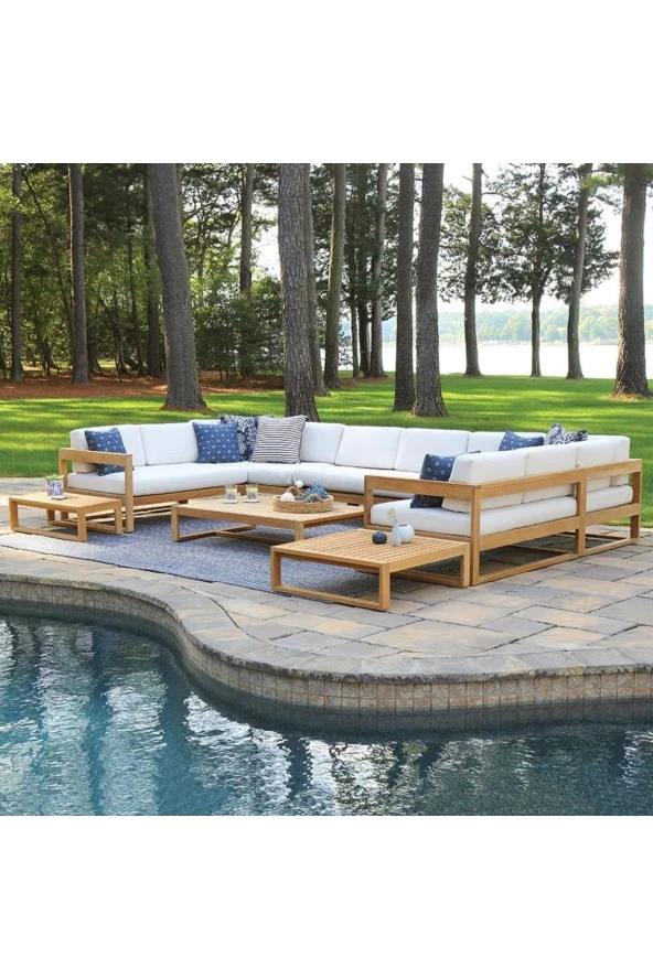 ODUNS Jasmine Bahçe Balkon Teras Ahşap U Model Köşe Koltuk Takımı