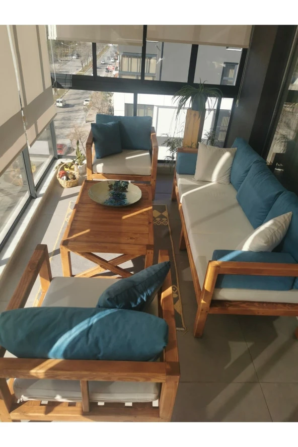 ODUNS Hera 3+1+1 Bahçe Balkon Teras Ahşap Oturma Grubu - 4
