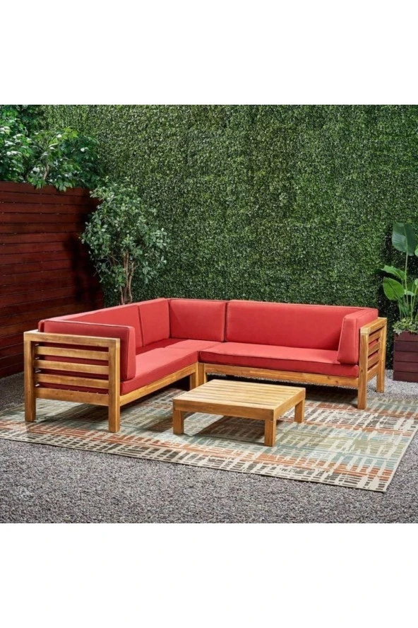 ODUNS Perlina Bahçe Balkon Teras Ahşap Köşe Koltuk Takımı - 3