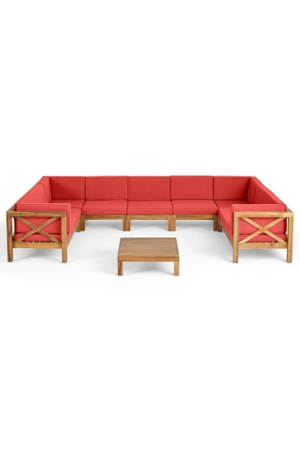 ODUNS Manolya Bahçe Balkon Teras Ahşap U Model Köşe Koltuk Takımı - 2